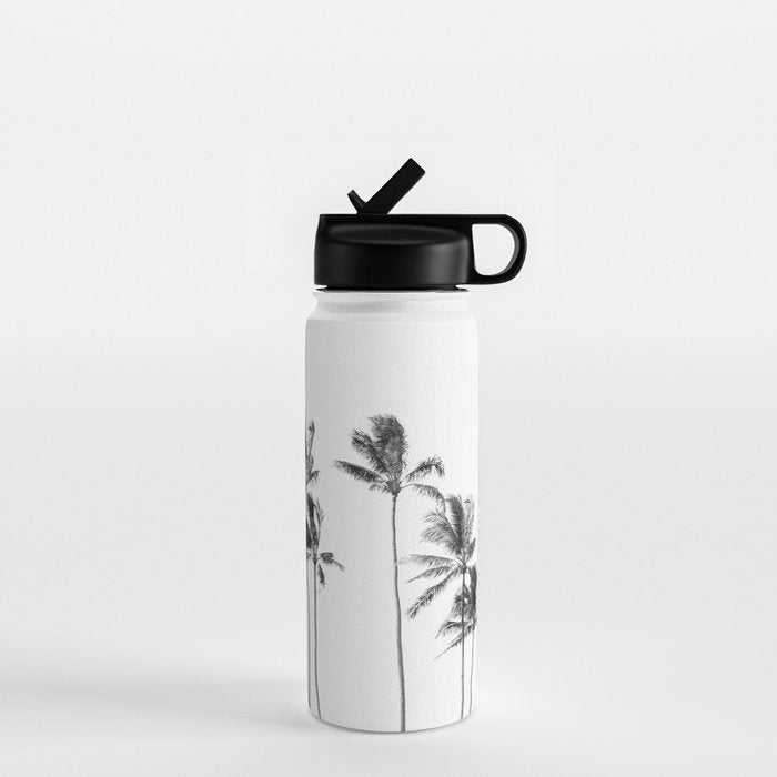 Hawaii Palm Trees - Black and White Photography Water Bottle Gallery Image 1