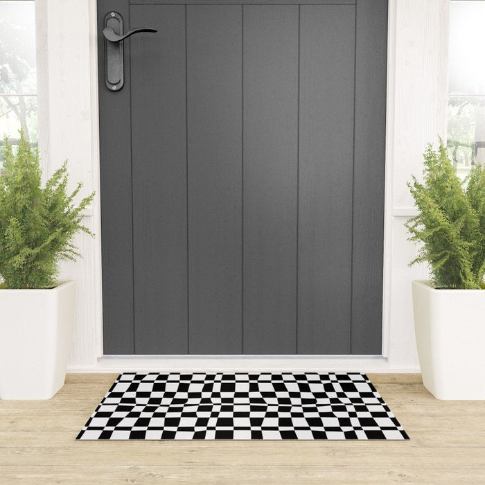 Retro black and white chackered pattern  Welcome Mat Gallery Image 3