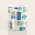 Vintage canned sardines // white background peacock teal and electric blue cans  Coffee Mug Gallery Image 4