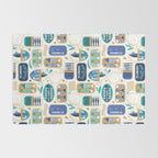 Vintage canned sardines // white background peacock teal and electric blue cans  Rug Gallery Image 2