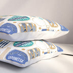 Vintage canned sardines // white background peacock teal and electric blue cans  Pillow Sham Gallery Image 3