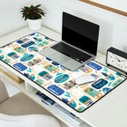 Vintage canned sardines // white background peacock teal and electric blue cans  Desk Mat Gallery Image 2