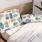 Vintage canned sardines // white background peacock teal and electric blue cans  Pillow Sham Gallery Image 2