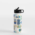 Vintage canned sardines // white background peacock teal and electric blue cans  Water Bottle Gallery Image 1