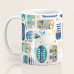 Vintage canned sardines // white background peacock teal and electric blue cans  Coffee Mug Gallery Image 3