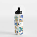 Vintage canned sardines // white background peacock teal and electric blue cans  Water Bottle Gallery Image 2