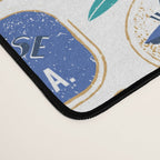 Vintage canned sardines // white background peacock teal and electric blue cans  Desk Mat Gallery Image 4