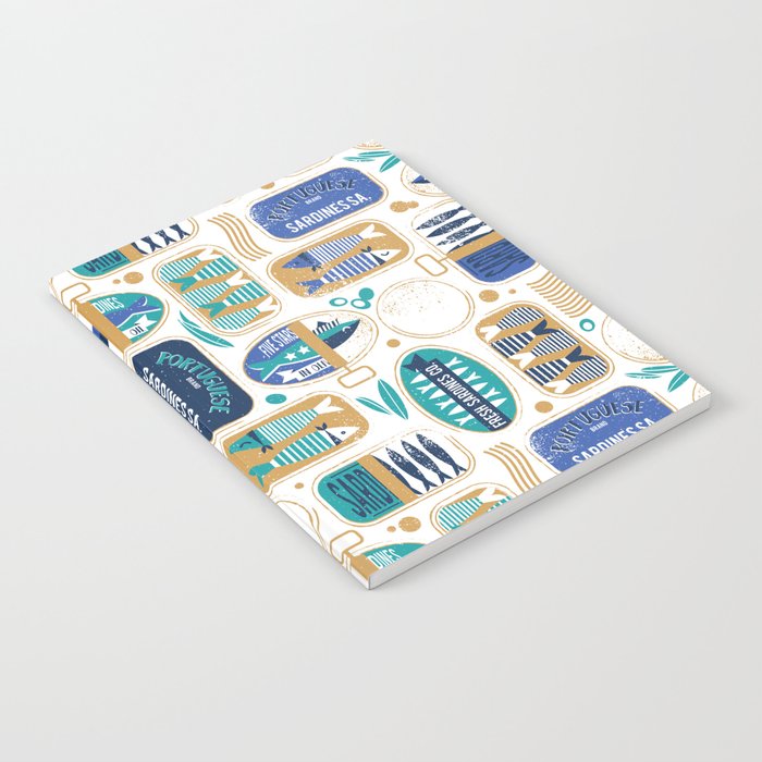 Vintage canned sardines // white background peacock teal and electric blue cans  Notebook Gallery Image 1