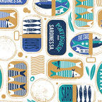 Vintage canned sardines // white background peacock teal and electric blue cans  Coffee Mug Gallery Image 2