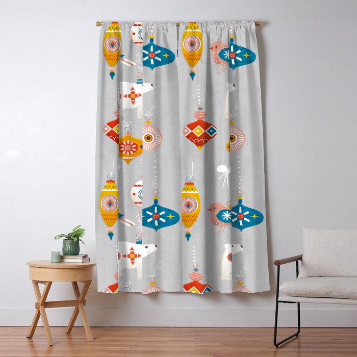christmas vintage decorations with bear and bird Window Curtain Gallery Image 5