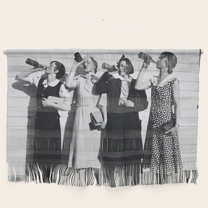 Women Beer Drinkers, Black and White Vintage Art Wall Hanging Gallery Image 1