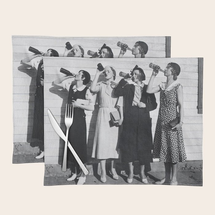 Women Beer Drinkers, Black and White Vintage Art Placemat Gallery Image 1
