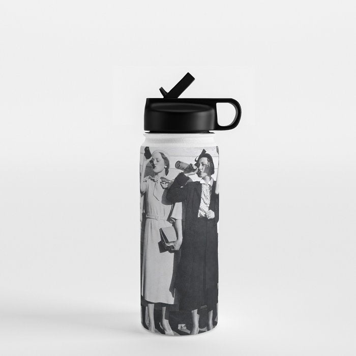 Women Beer Drinkers, Black and White Vintage Art Water Bottle Gallery Image 1