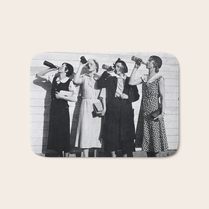 Women Beer Drinkers, Black and White Vintage Art Bath Mat Gallery Image 1