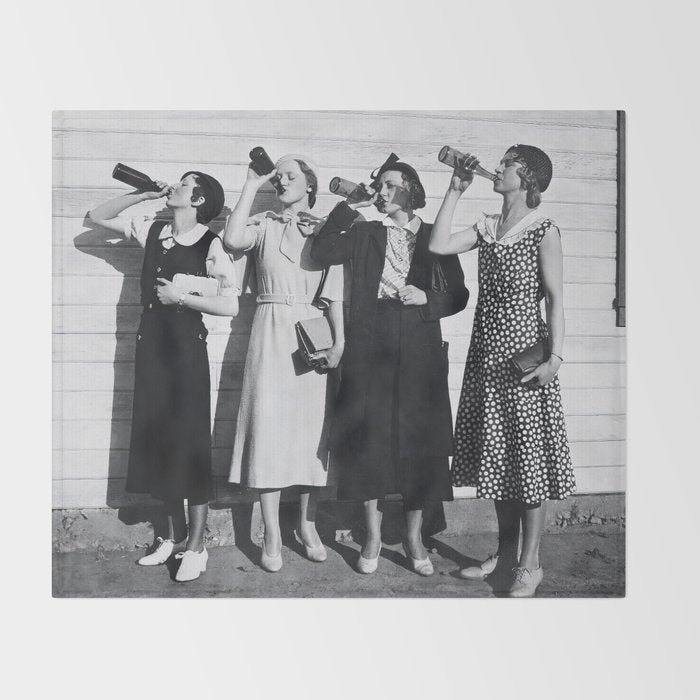 Women Beer Drinkers, Black and White Vintage Art Throw Blanket Gallery Image 2