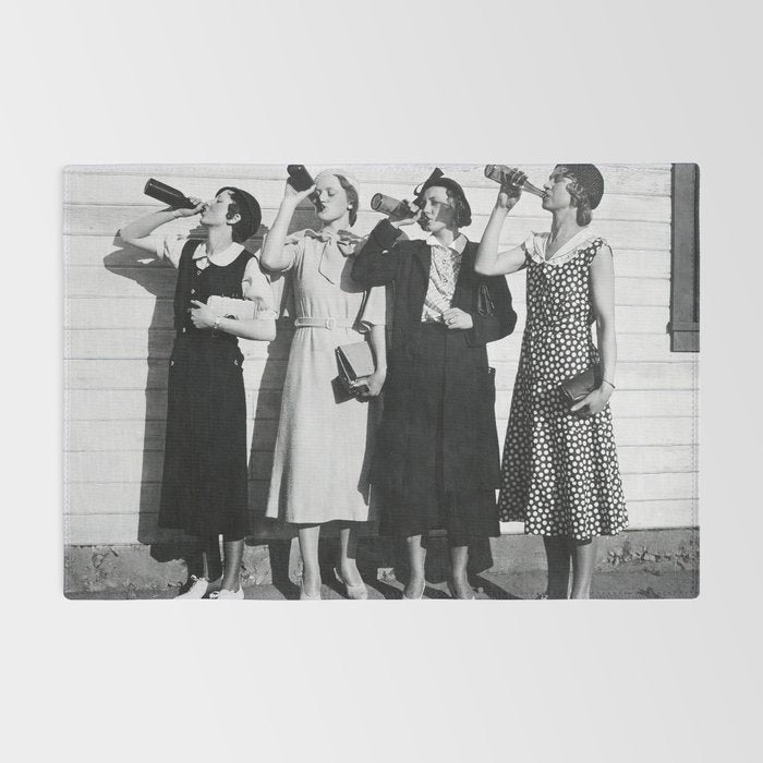 Women Beer Drinkers, Black and White Vintage Art Rug Gallery Image 2