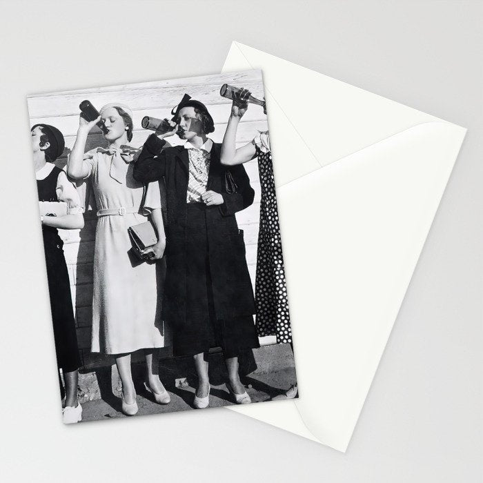 Women Beer Drinkers, Black and White Vintage Art Stationery Card Gallery Image 2