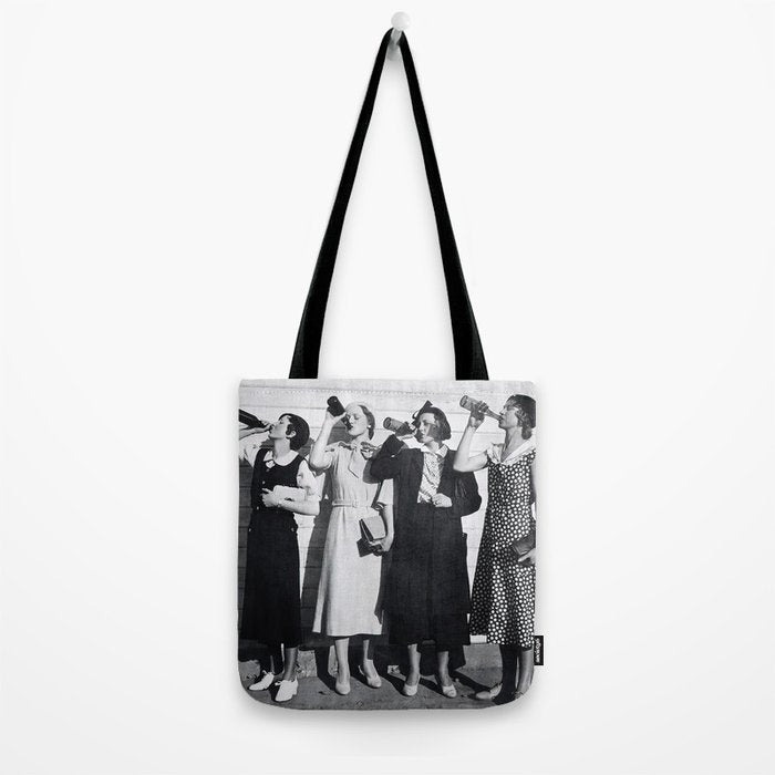 Women Beer Drinkers, Black and White Vintage Art Tote Bag Gallery Image 2