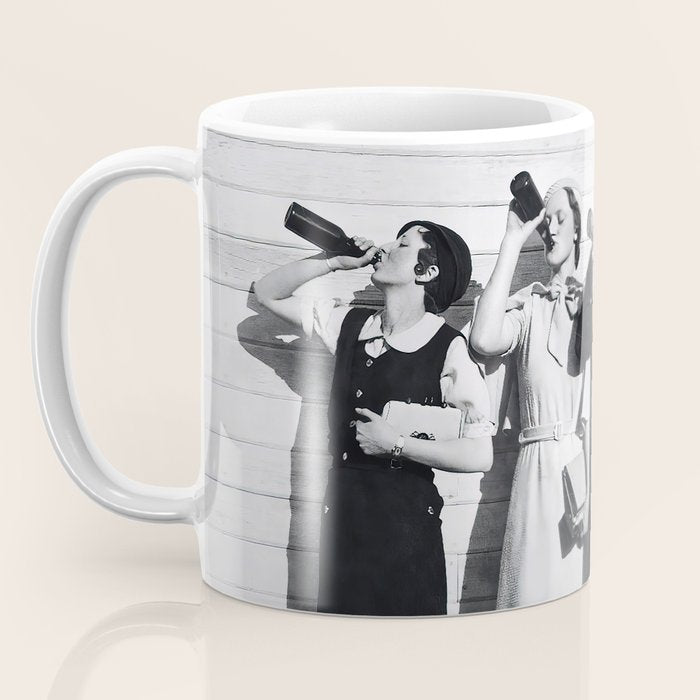 Women Beer Drinkers, Black and White Vintage Art Coffee Mug Gallery Image 3