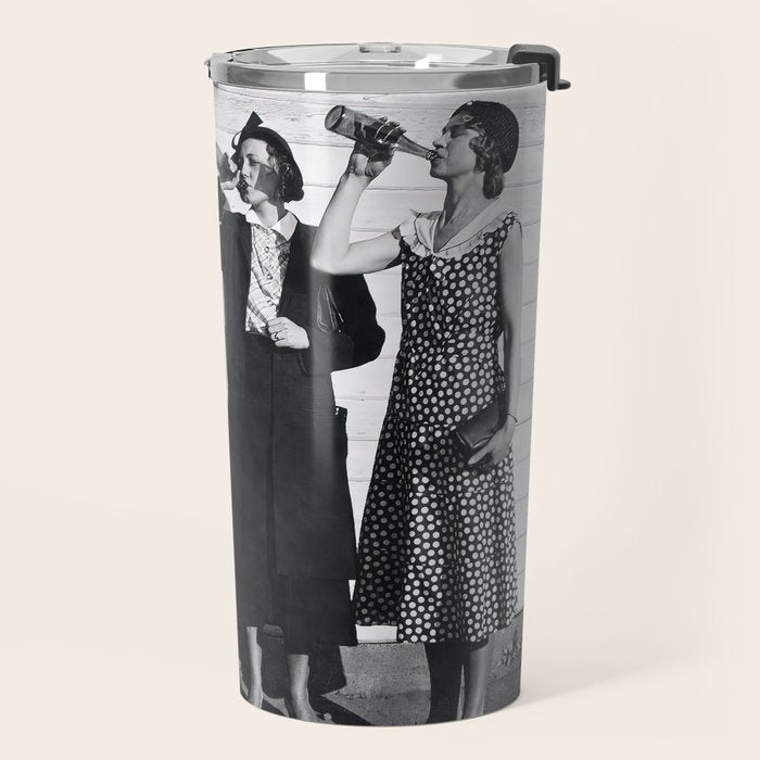 Women Beer Drinkers, Black and White Vintage Art Travel Mug Gallery Image 2