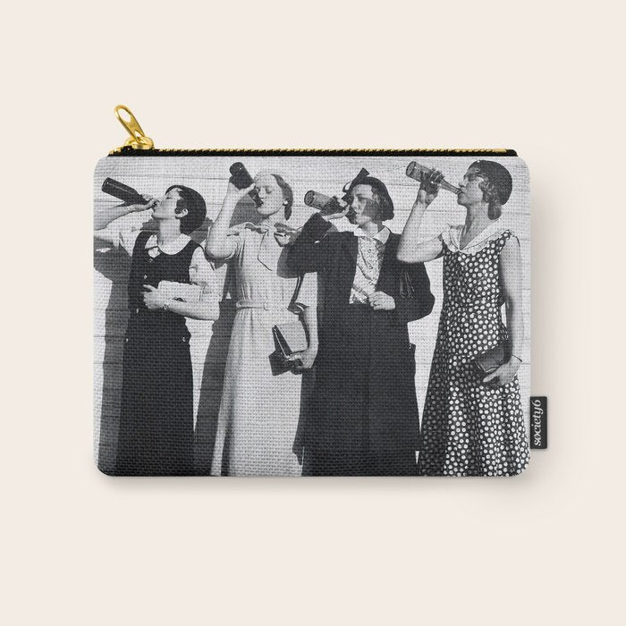 Women Beer Drinkers, Black and White Vintage Art Carry All Pouch Gallery Image 1