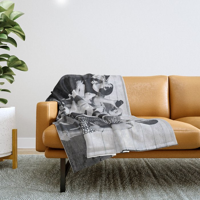 Women Beer Drinkers, Black and White Vintage Art Throw Blanket Gallery Image 1