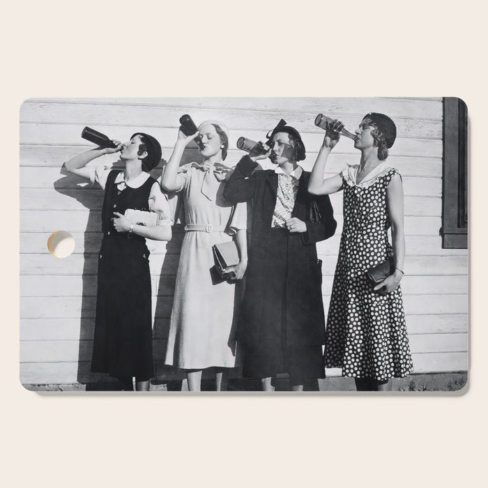 Women Beer Drinkers, Black and White Vintage Art Cutting Board Gallery Image 1