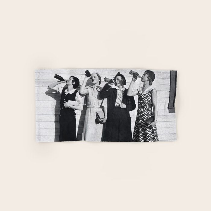 Women Beer Drinkers, Black and White Vintage Art Bath Towel Gallery Image 1