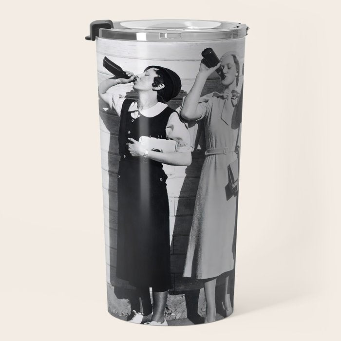 Women Beer Drinkers, Black and White Vintage Art Travel Mug Gallery Image 3