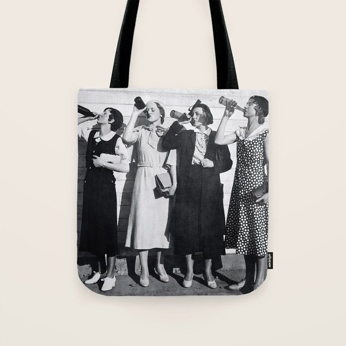 Women Beer Drinkers, Black and White Vintage Art Tote Bag Gallery Image 1