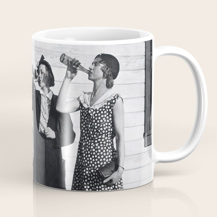 Women Beer Drinkers, Black and White Vintage Art Coffee Mug Gallery Image 1
