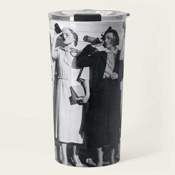 Women Beer Drinkers, Black and White Vintage Art Travel Mug Gallery Image 1