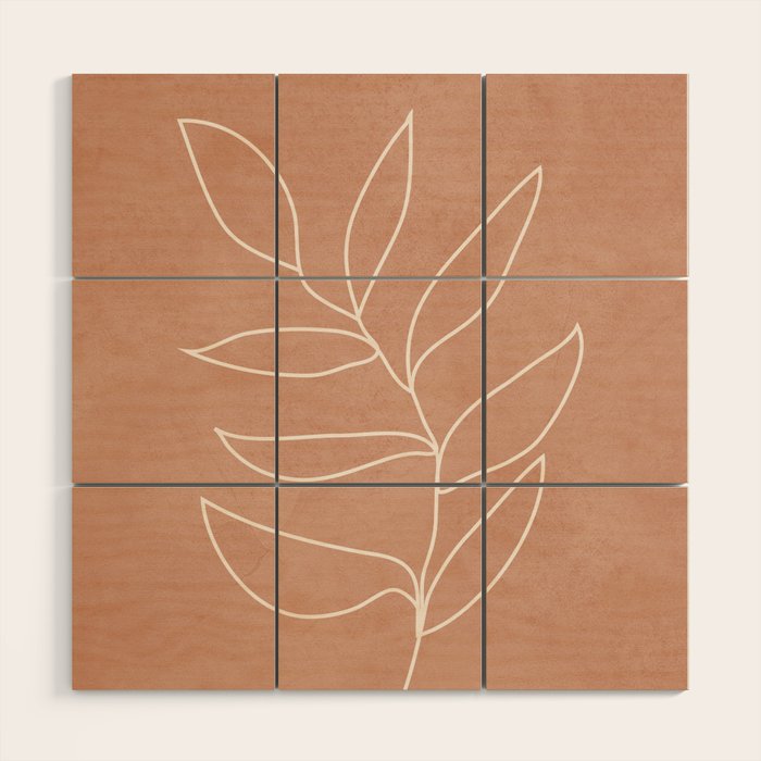Engraved Leaf Line Wood Wall Art Gallery Image 1