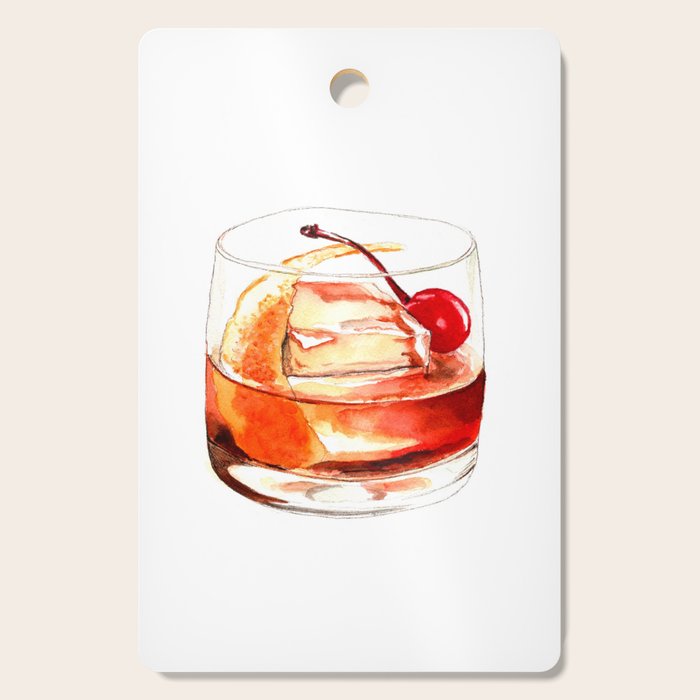 Cocktails. Old Fashioned. Watercolor Painting. Cutting Board Gallery Image 1