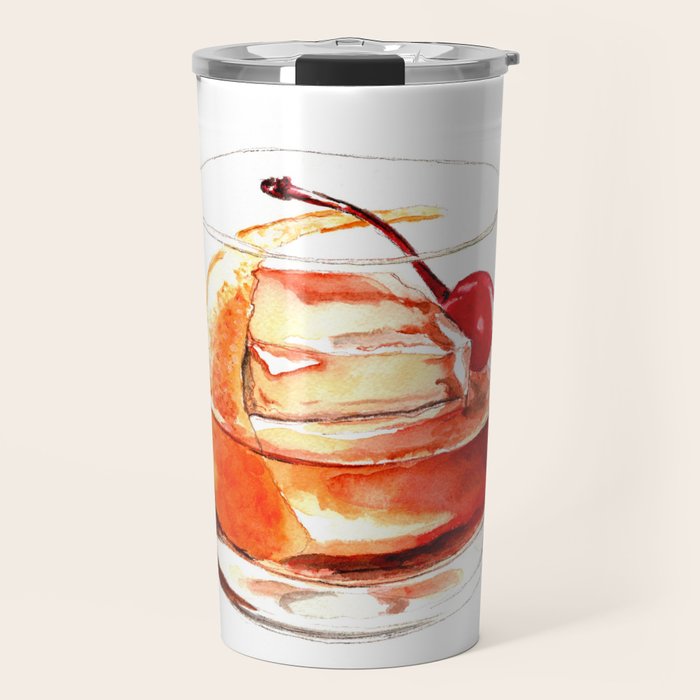 Cocktails. Old Fashioned. Watercolor Painting. Travel Mug Gallery Image 1