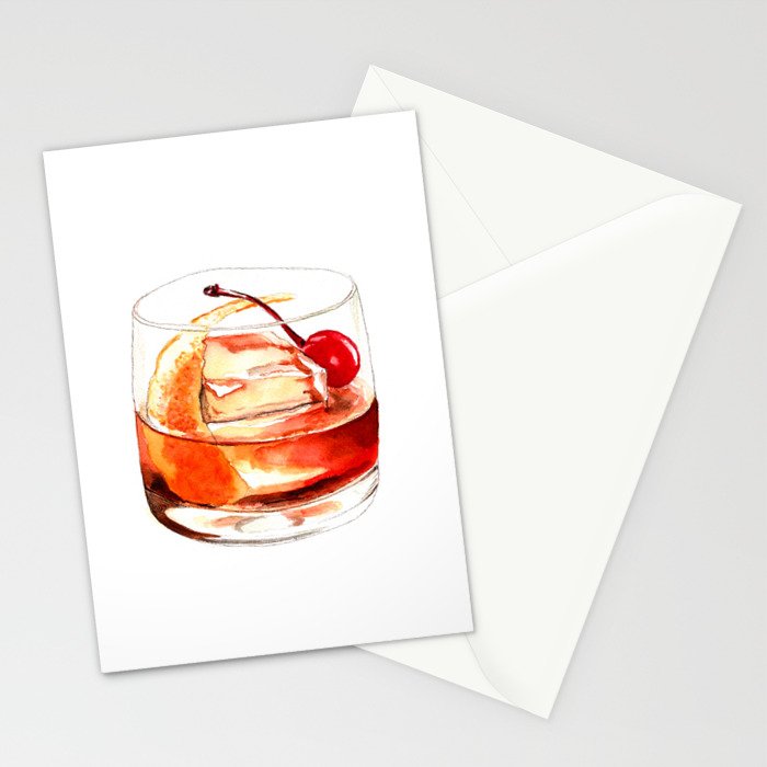 Cocktails. Old Fashioned. Watercolor Painting. Stationery Card Gallery Image 2