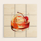 Cocktails. Old Fashioned. Watercolor Painting. Wood Wall Art Gallery Image 1