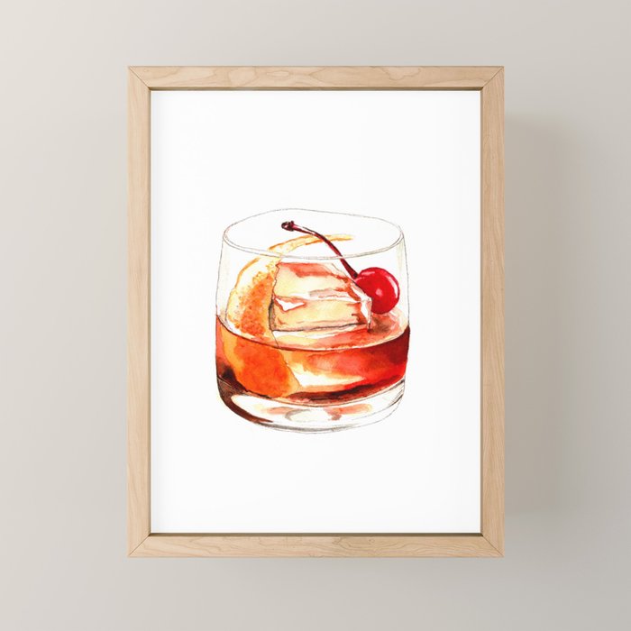 Cocktails. Old Fashioned. Watercolor Painting. Mini Art Print Gallery Image 1