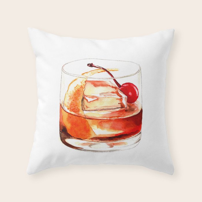 Cocktails. Old Fashioned. Watercolor Painting. Throw Pillow Gallery Image 6