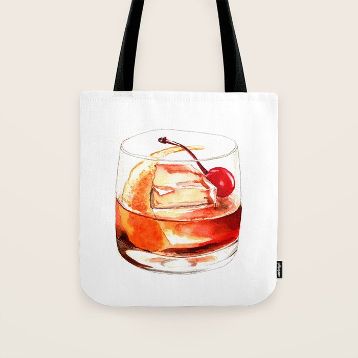 Cocktails. Old Fashioned. Watercolor Painting. Tote Bag Gallery Image 1
