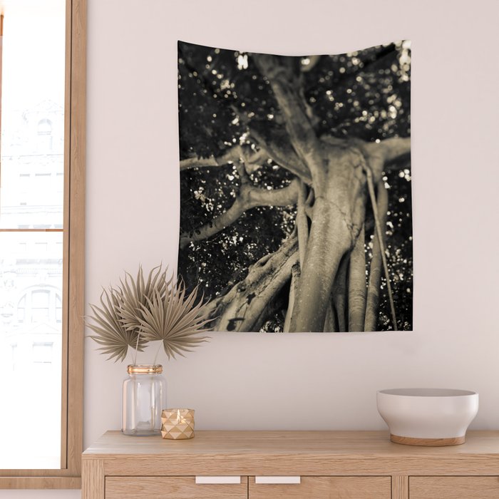 Banyan Tree II - Black and White Wall Tapestry Gallery Image 2