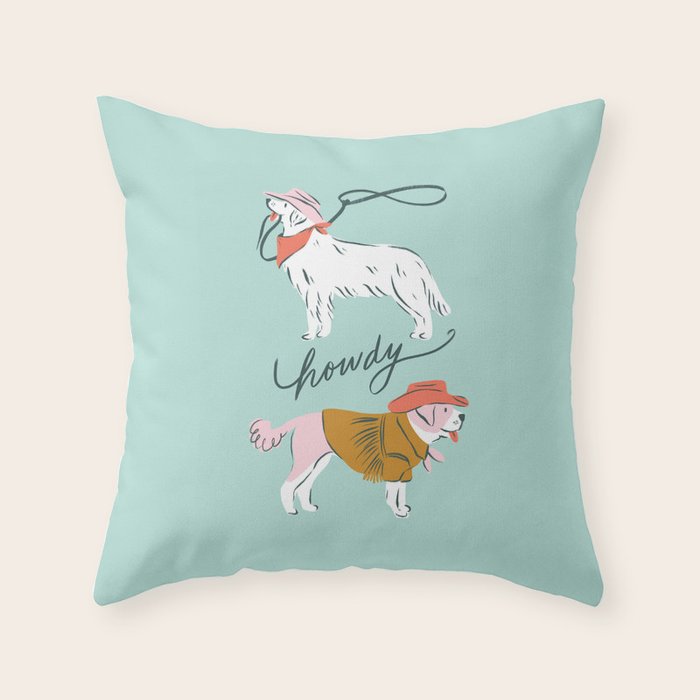Howdy Western Cowboy Dogs Throw Pillow Gallery Image 1