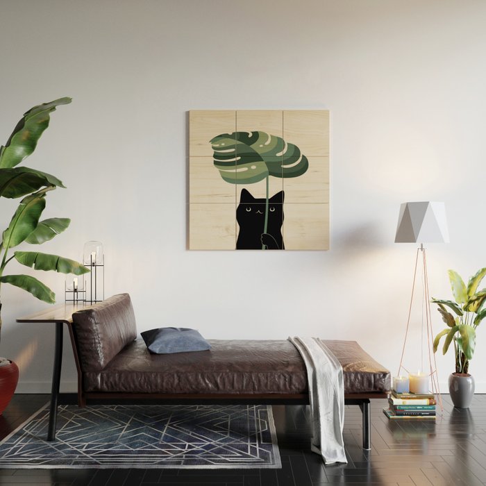 Cat and Plant 16 Wood Wall Art Gallery Image 2