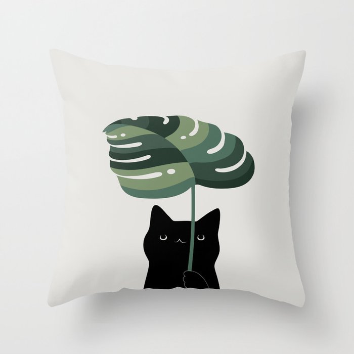 Cat and Plant 16 Throw Pillow Gallery Image 6