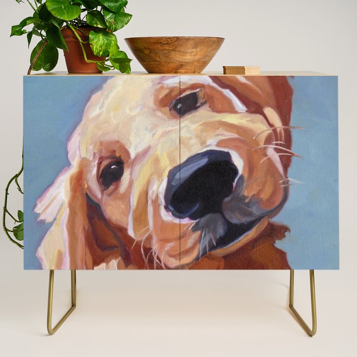 Golden Retriever Puppy Original Oil Painting Credenza Gallery Image 1