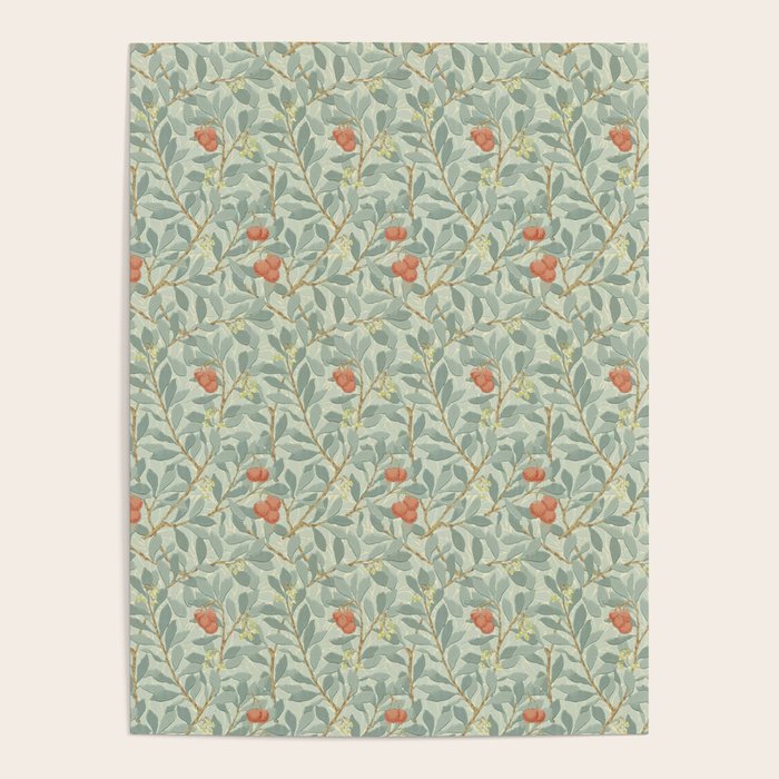 William Morris Arbutus Blue Cream Red Vintage Pattern Poster Gallery Image 4