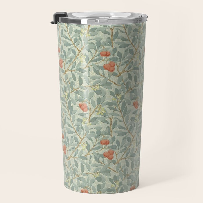 William Morris Arbutus Blue Cream Red Vintage Pattern Travel Mug Gallery Image 3