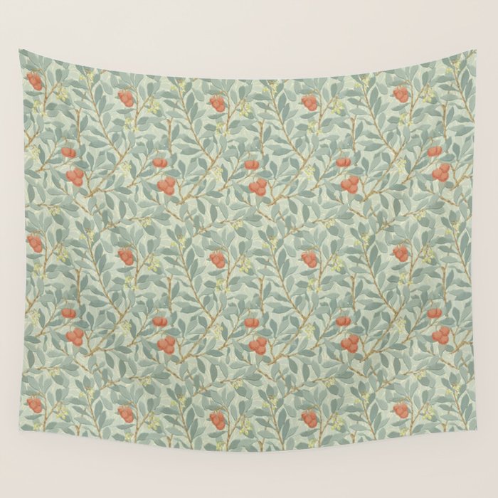 William Morris Arbutus Blue Cream Red Vintage Pattern Wall Tapestry Gallery Image 1