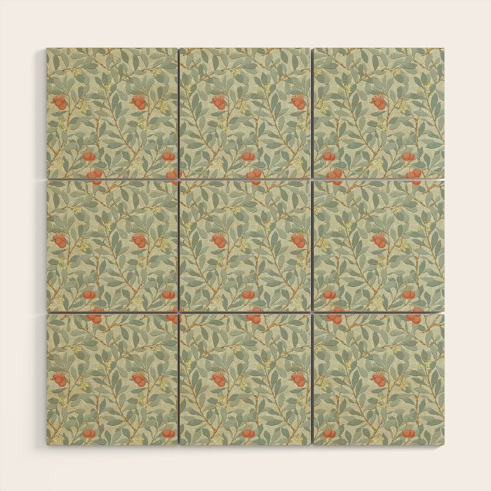 William Morris Arbutus Blue Cream Red Vintage Pattern Wood Wall Art Gallery Image 1