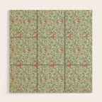 William Morris Arbutus Blue Cream Red Vintage Pattern Wood Wall Art Gallery Image 1